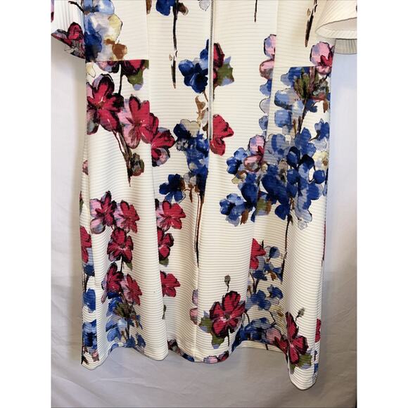 Julian Taylor New York Womens 14 Floral Shift Dress Ivory Pink Short Sleeve - Picture 6 of 10